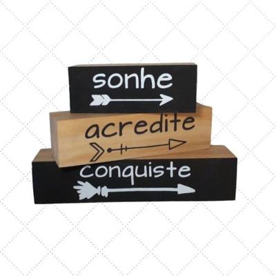 Objeto Decorativo Sonhe Acredite Conquiste Madeira Pinus Amadeirado Shoppingnet