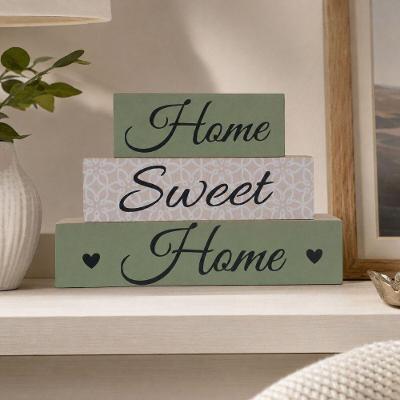 Objeto Decorativo Placa Home Sweet Home Madeira Pinus Verde e Bege Shoppingnet