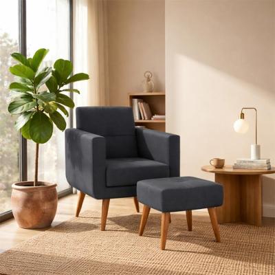 Kit Poltrona Decorativa com Puff Pequim Veludo Cinza Matrix