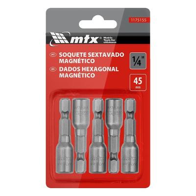 Soquete Magnético Parafusadeira 1-4 45mm Kit 5 Peças Aço Crv Bivolt MTX