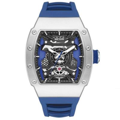 Relógio de Pulso Masculino Mecânico Automático Esportivo Azul Pulseira Silicone Megir
