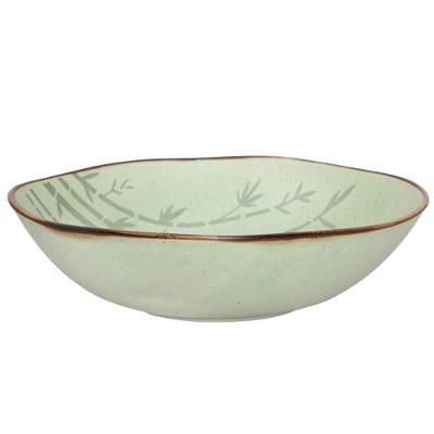 Saladeira Ryo Bambu Porcelana Acabamento Fosco Uso Mesa Verde e Marrom Oxford 1,6L