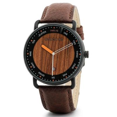 Relógio de Pulso Masculino GT059 Madeira à Prova D'Água Marrom Escuro