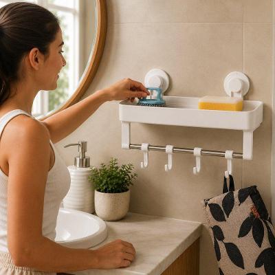Organizador Multiuso com Ganchos Base Vazada Plástico para Banheiro Branco Dello 35CM