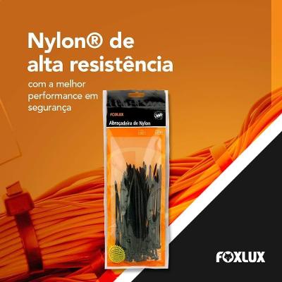 Abraçadeira de Nylon 280x3,5mm 100 Peças Proteção UV Preto Foxlux