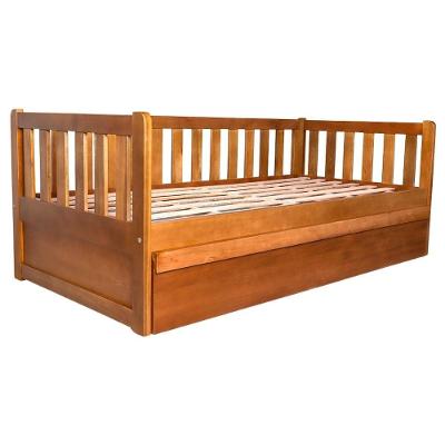 Cama Solteiro com Cama Auxiliar Bicama Reto Madeira Maciça Marrom Mogno Mell Milani Movelaria