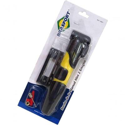 Bomba de Ar Manual para Encher Pneu Mini 2 Estágios com Suporte para Bicicleta Brasfort