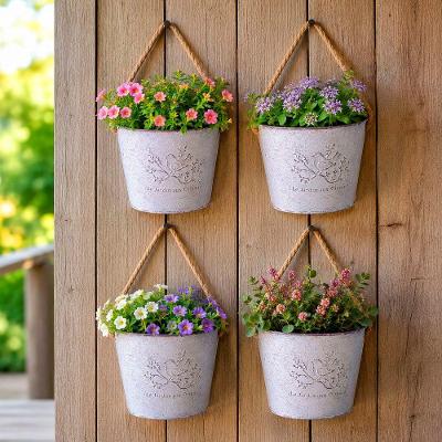 Vaso Balde Decorativo Irregular Alumínio Kit 4pçs Enfeite Flores Planta Branco