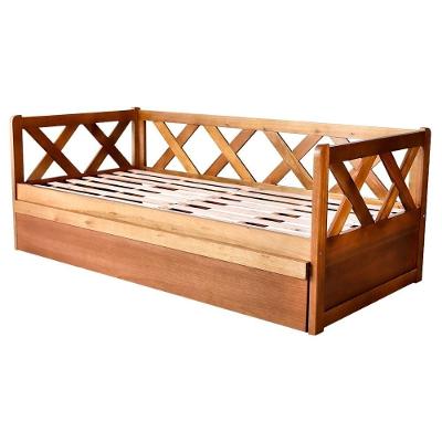 Cama Solteiro com Cama Auxiliar Bicama X Madeira Maciça Marrom Mogno Mell Milani Movelaria