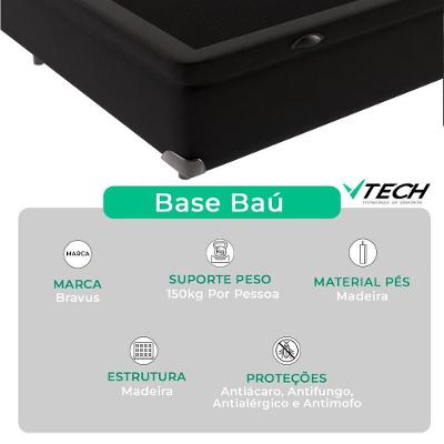 Cama Box com Baú Casal Ibiza Bravus Molas Ensacadas Preto Vtech