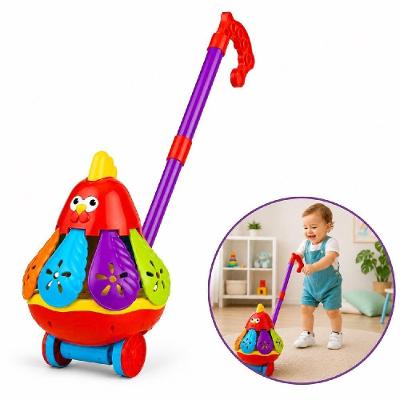 Brinquedo de Empurrar Infantil Galinha Musical Carrinho Educativo Amarelo Yeet