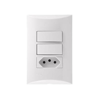 Conjunto com Placa 2 Teclas Simples e 1 Tomada 10A 4x2 Brava CJ Iriel