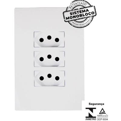 Conjunto 3 Tomadas 2p+t Unipolar 20A com Placa 4x2 Branco Ilumi Materiais Elétricos