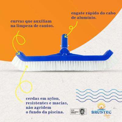 Escova para Limpar Piscina Curva Termoplástico Alta Resistência Cerdas Nylon Brustec Lazer