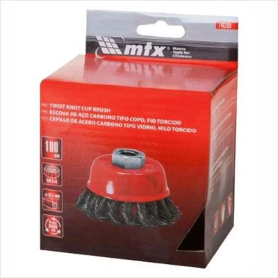 Escova de Limpeza Copo Aço Torcido 3'' com Rosca M14 para Superfícies Metálicas Inox MTX