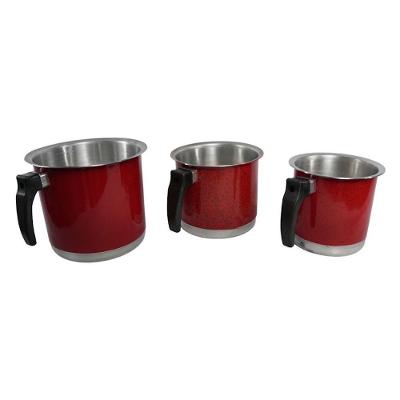 Kit Canecão Fervedor Leiteira Alumínio Repuxado Vermelho 14CM 16CM 18CM Shopmaster
