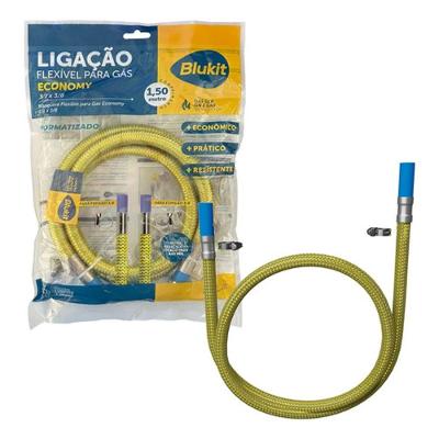 Engate Flexivel para Gas Econo FXF 3-8 1,50M Inox com Abracadeira Blukit