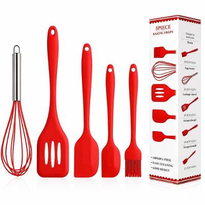 Fouet Batedor de Claras e Kit Utensílios de Cozinha Silicone Antiaderente Vermelho Aquilae