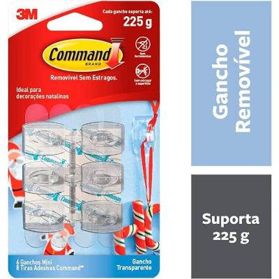 Gancho Adesivo Command Plástico Pequeno 225g Transparente 3M Brasil