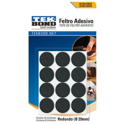 Feltro Adesivo Tekbond Redondo Preto 20mm 24 Peças