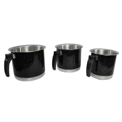 Kit Canecão Fervedor Leiteira Preto Liso Alumínio Repuxado 14CM 16CM 18CM