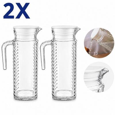 Kit 2 Jarras Firenze para Água e Suco Vidro Mesa Posta Transparente com Tampa Plástica Branca Yeet