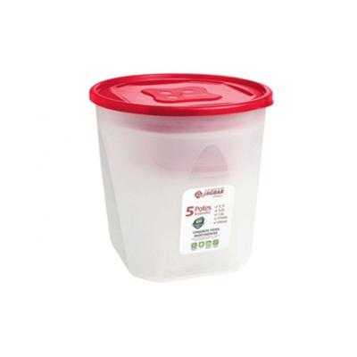 Kit Pote Mantimento Redondo 5 Peças Plástico Diferentes Tamanhos Cores Jaguar
