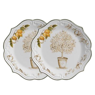 Jogo 2 Sousplat Redondo Toscano Limão Siciliano Proteção Mesa Cerâmica Isolamento Térmico Branco
