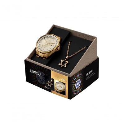 Kit Relógio Masculino Analógico com Calendário com Colar Judaísmo Dourado Séculus