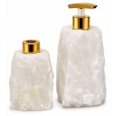 Kit Dispenser Sabonete e Difusor Pedra Natural Quartzo Branco Exclusivo
