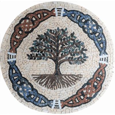 Mosaico Decorativo Árvore da Vida e do Conhecimento Celta Iii Piso Mandala Mármore e Granito 180cm