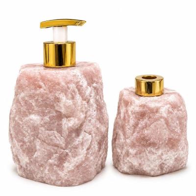 Kit Dispenser Sabonete Líquido e Difusor Pedra Natural Quartzo Rosa