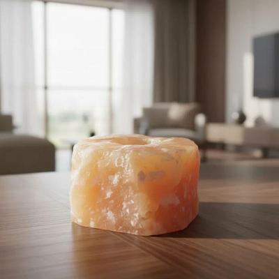 Porta Vela Decorativo Pedra Natural Cristal Calcita Laranja Peça Exclusiva Esculpida Artesanalmente