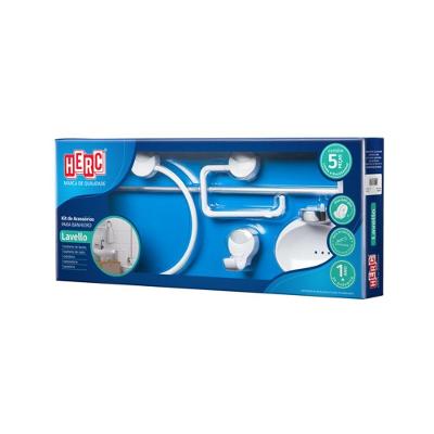 Kit para Banheiro Lavello 5 Peças ABS Branco e Cromado com Suporte para Pia Porta Sabonete Copo Herc