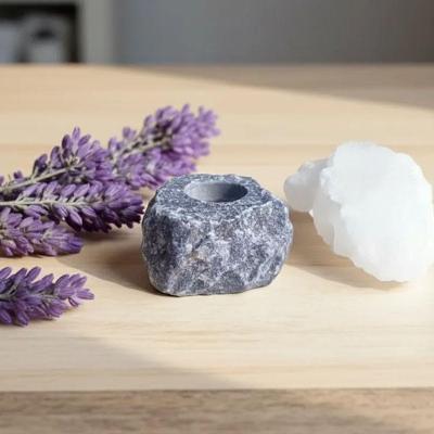 Porta Vela Decorativo Pedra Natural Cristal Quartzo Azul Esculpido Artesanalmente Azul