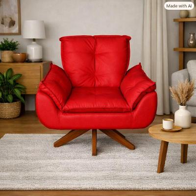 Poltrona Decorativa Giratória Glamour Opala Suede Fibra Siliconada Vermelho SMF Decor