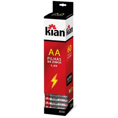 Pilha AA de Zinco Tubo 60 Unidades Baixa e Media Demanda Kian 1.5V