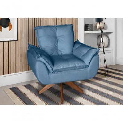 Poltrona Decorativa Glamour Opala Giratória Suede Fibra Siliconada Azul Marinho SMF Decor