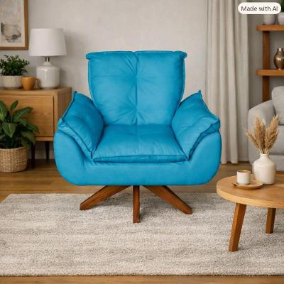 Poltrona Decorativa Glamour Opala Giratória Suede Conforto Turquesa SMF Decor
