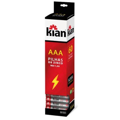 Pilha Zinco AAA Palito 60 Unidades 1.5V Dispositivos Baixo Consumo Kian