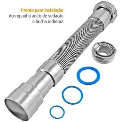 Sifão Sanfonado Universal Plástico com Anel 633mm Cromado Prata para Pia Lavatório Tanque Astra