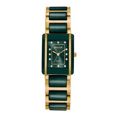 Relógio Feminino Relógio Feminino Verde em Cerâmica Quadrado Vidro Safira Séculus
