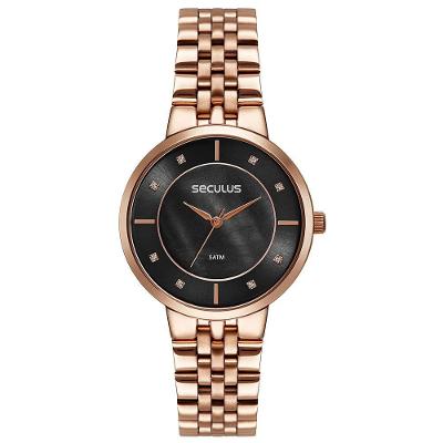 Relógio Feminino Madrepérola Cristais Pulseira Metal Rosê Analógico Séculus