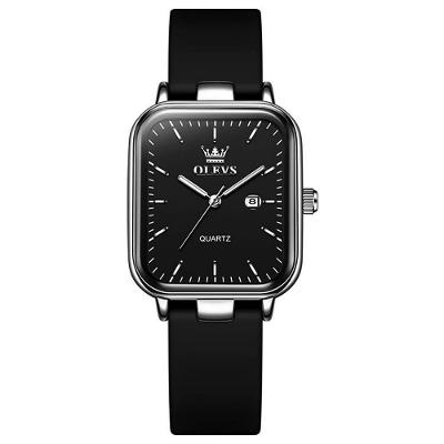 Relógio Feminino Analógico Mostrador Quadrado Pulseira Silicone à Prova D'água Preto Olevs