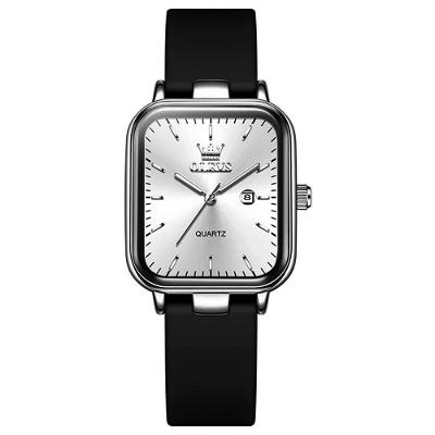 Relógio de Pulso Feminino Moderno Mostrador Quadrado Analógico Silicone Branco Olevs