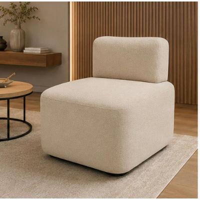 Poltrona Nuvem Decorativa Bouclé Assento Confortável Bege Sala de Estar