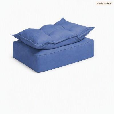 Puff Baixo Glamour Opala Fibra Siliconada Veludo Azul Marinho SMF Decor