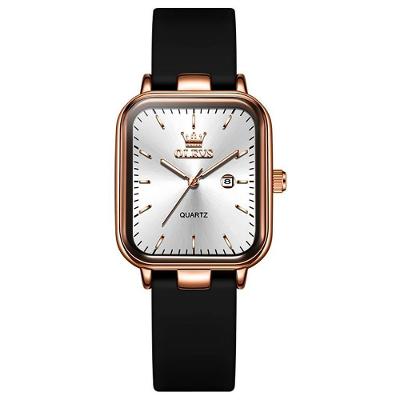 Relógio de Pulso Feminino Moderno Mostrador Quadrado Analógico Silicone Branco Rose Olevs