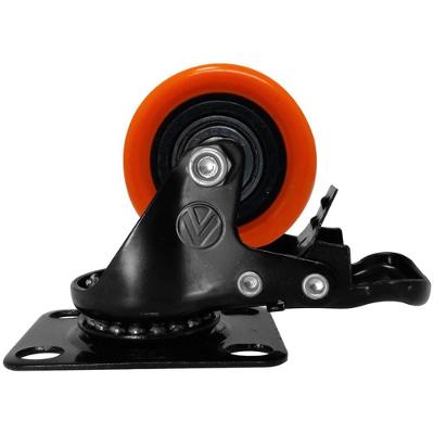 Rodízio Giratório com Freio Ajax 3 Polegadas PVC Laranja