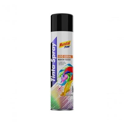 Tinta Spray Mundial Prime U.g Preto Brilhante para Plástico Madeira Tecido Metal 400ML 240G